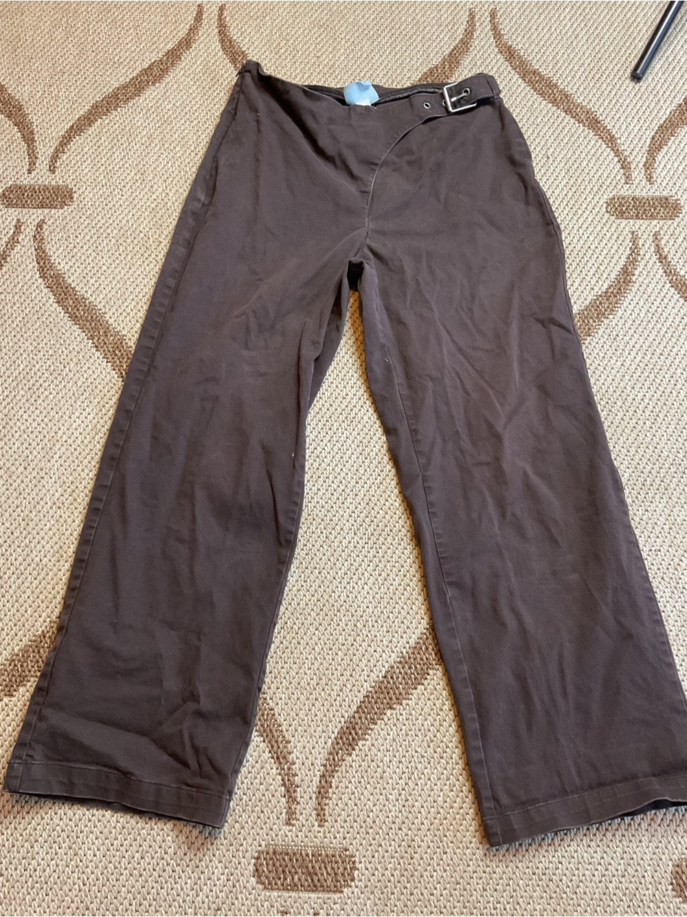 Womens Brown Wide-Leg Belted Pants